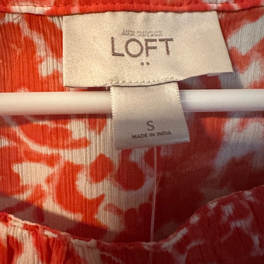 LOFT Size S Orange Short Sleeve Smocked Blouse - Picture 2 of 6
